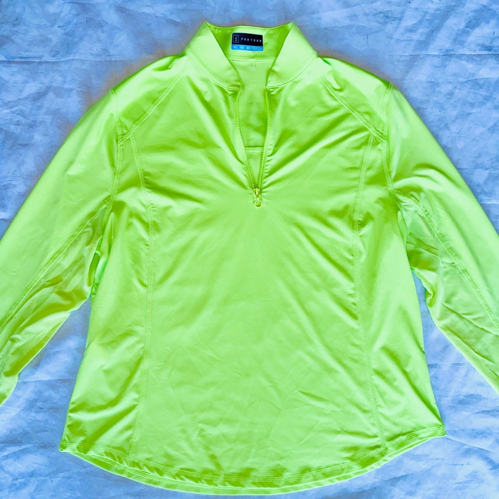 NWOT Women’s XL PGA Tour 1/4 Zip LS Polyester Golf Pullover Fluorescent Yellow